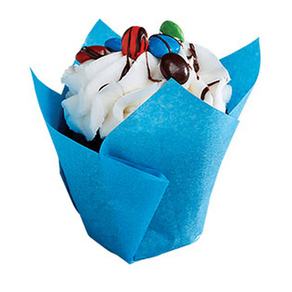 Blue Aqua Elegant Tulip Cupcake Liner Cups 24Pack (small)