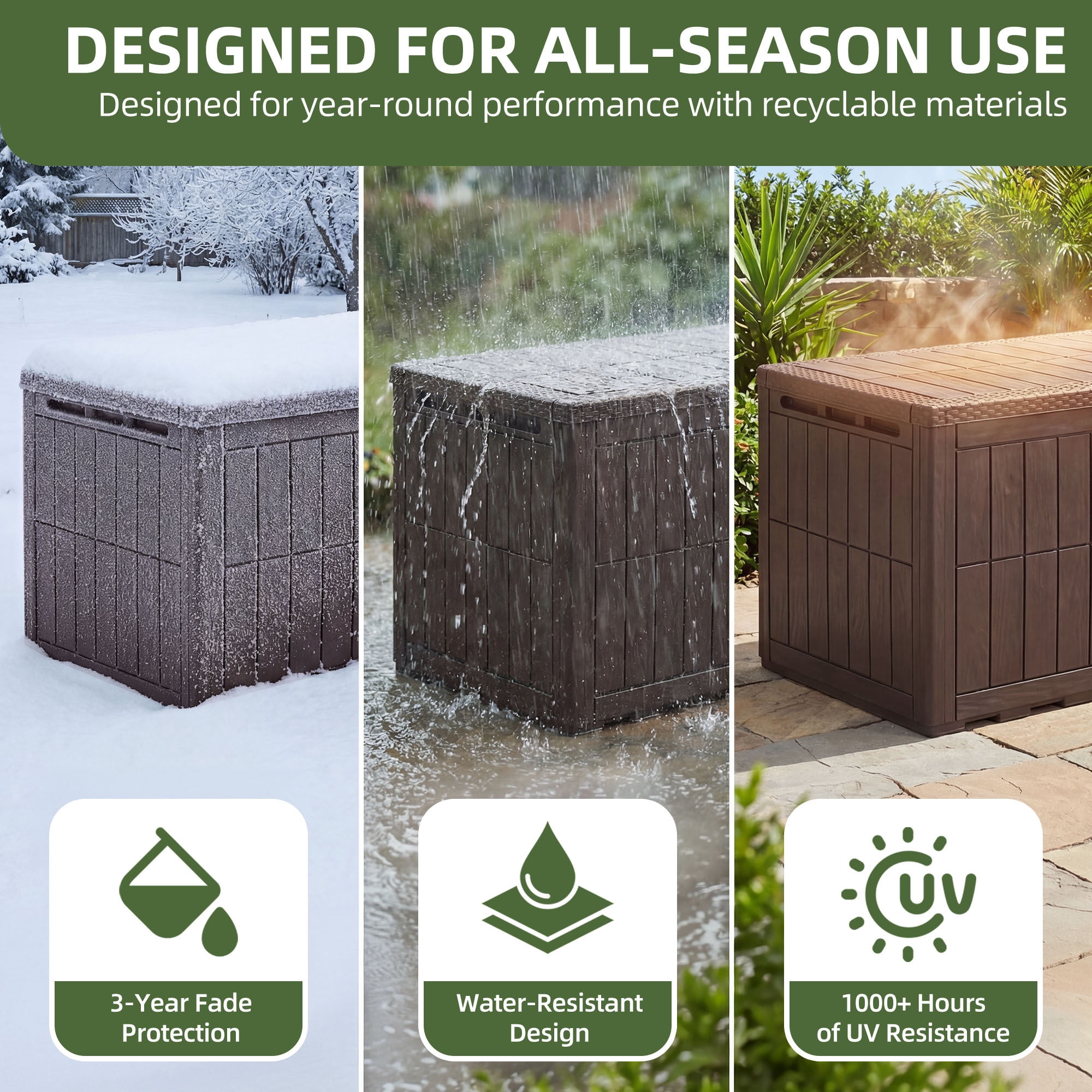 Uforic XXL 240 Gallon Outdoor Storage Deck Box, Waterproof Resin Patio Storage Container with Lockable Design, 3-Person Bench Seat for Garden Tools, Pool Supplies and Patio Cushions, Dark Brown