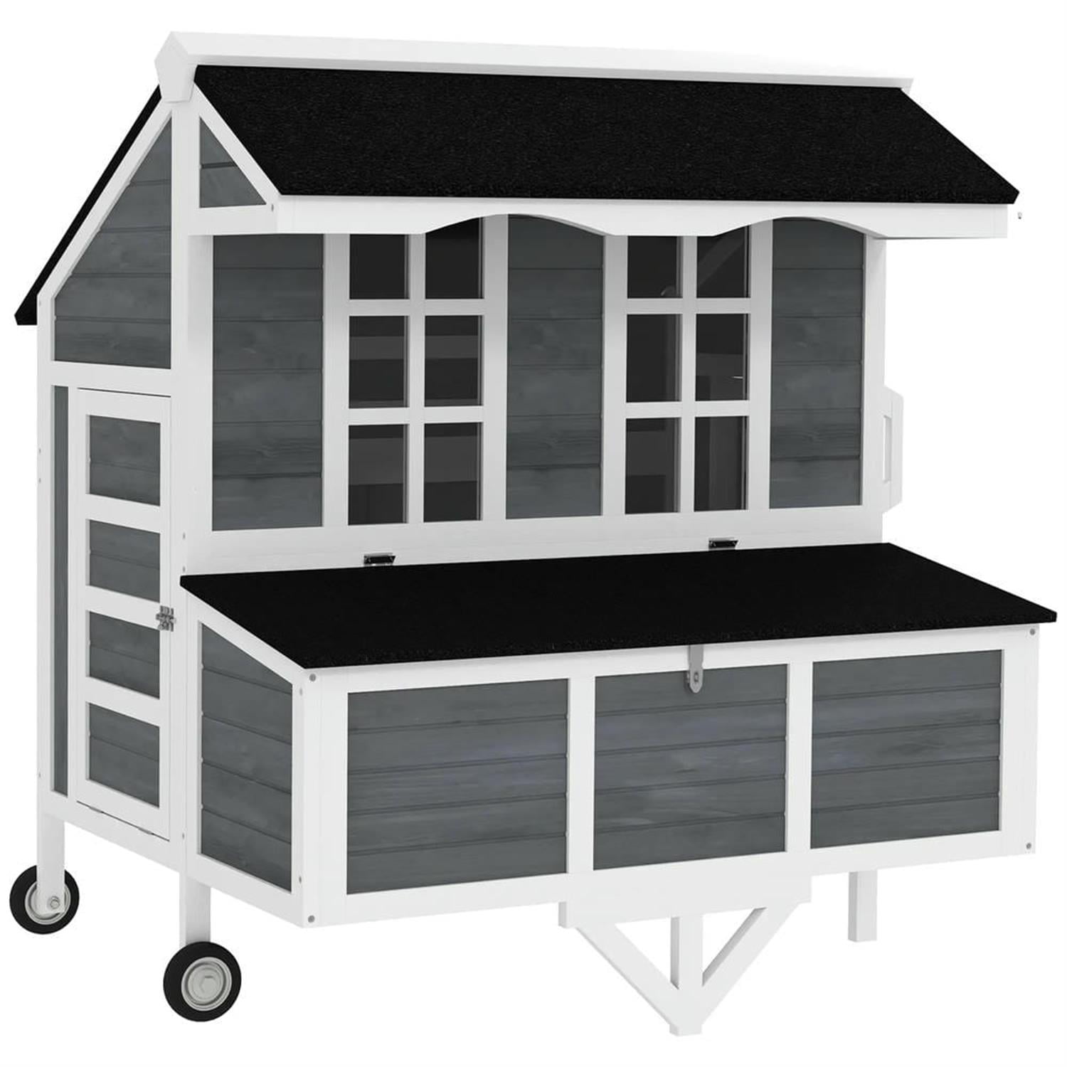 Pefilos 50" Outdoor Wooden Chicken Coop with Nesting Box, Wheels, Farm Hen House 2-4 Hens, Weatherproof Pet House for Rabbits, Bunnies, Gray
