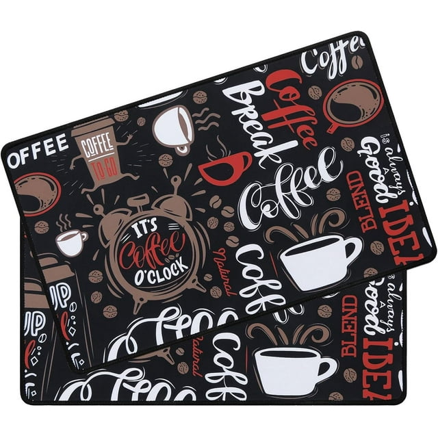 Coffee Mat 2 pcs 12x19 Inch Coffee Bar Mats Absorbent Non Slip Rubber Coffee Maker Mat for Countertop Coffee Bar Accessories Espresso Coffee Mat Waterproof Heat Resistant, Black Clock