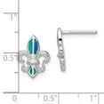 thumbnail image 3 of 925 Sterling Silver Rhodium-plated Blue Created Opal Fleur De Lis Earrings; for Adults and Teens; for Women and Men, 3 of 3