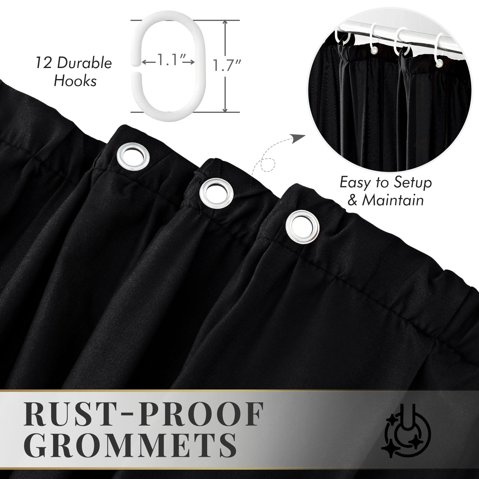 Seasonwood Ruffle Shower Curtain,Black Tiered Fabric Bathroom Curtain for Farmhouse Decor,72 x 72 Inch