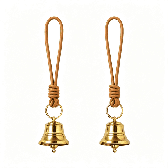 LQSEO 2 Pack Brass Hanging Bells for Door Knob, 1.14 Inch Vintage Gold Door Hanger Bells with Leather Loop, Small Door Bell Chime for Door Opening, Shopkeeper Bell(Diameter of 1.14Inch)