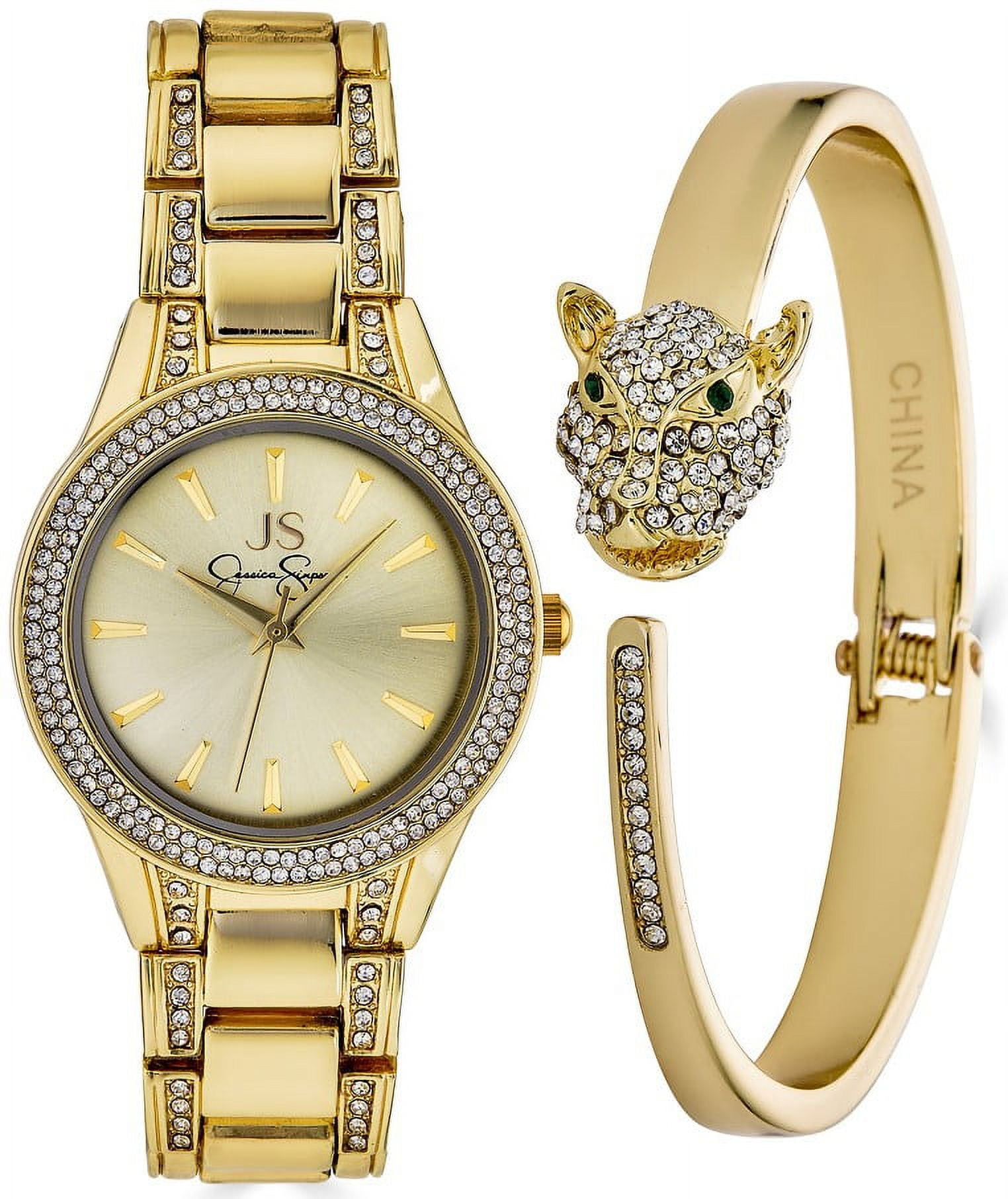 Jessica Simpson Ladies 37mm Gunmetal Tone Crystal Accent Genuine