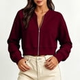 thumbnail image 4 of DIOAZUD Women's Cropped Zip up Sweatshirts Long Sleeve Full Zip Sweatshirt Jacket Collarless V Neck Casual Crop Cardigan Fall Clothes Wine S-XXL, 4 of 6