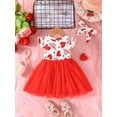 thumbnail image 3 of Suealasg Toddler Girls Birthday Princess Dress Heart Letter Print Fly Sleeve Dress with Headband 2Pcs Baby Summer Valentine's Day Photo Shoot Outfit, 3 of 6