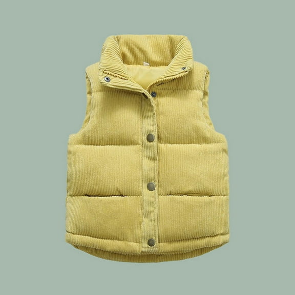 XIMIN Toddler's Corduroy Puffer Vest Stand Collar Zip Snap Button Sleeveless Jacket Winter Coat Baby Down Coat Thick Warm Coat Padded Quilted Vest Waistcoat