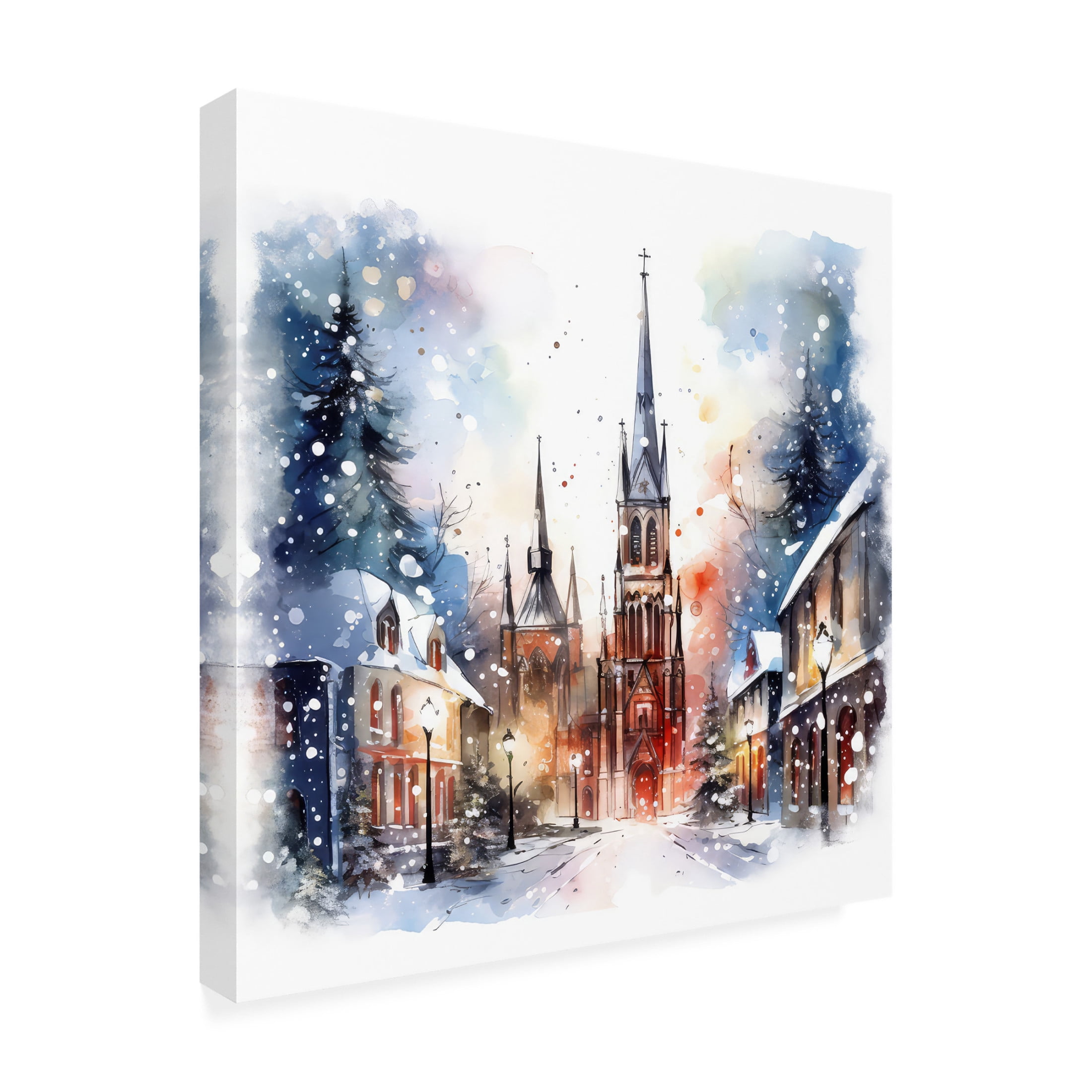 Canvas Wall Art - The Golden Valley 'Christmas Cathedral' Wall Art for Living Room, Bedroom, or Office Décor by Trademark Fine Art - 14 x 14 Inches