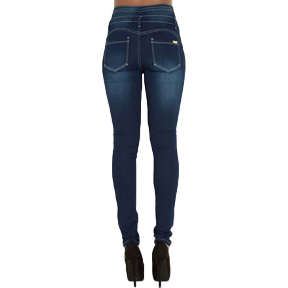 Women's high waist stretch pants denim pencil skinny jeans trousers Indigo Blue - image 5 of 5
