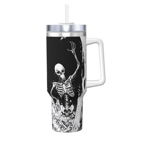 

Daiia Skeleton Wave Artwork Printed 40 oz Tumbler with Handle Ice Bully Insulated Tumbler 2 in 1 Lid Insulated Water Bottle Stainless Steel Travel Coffee Mug