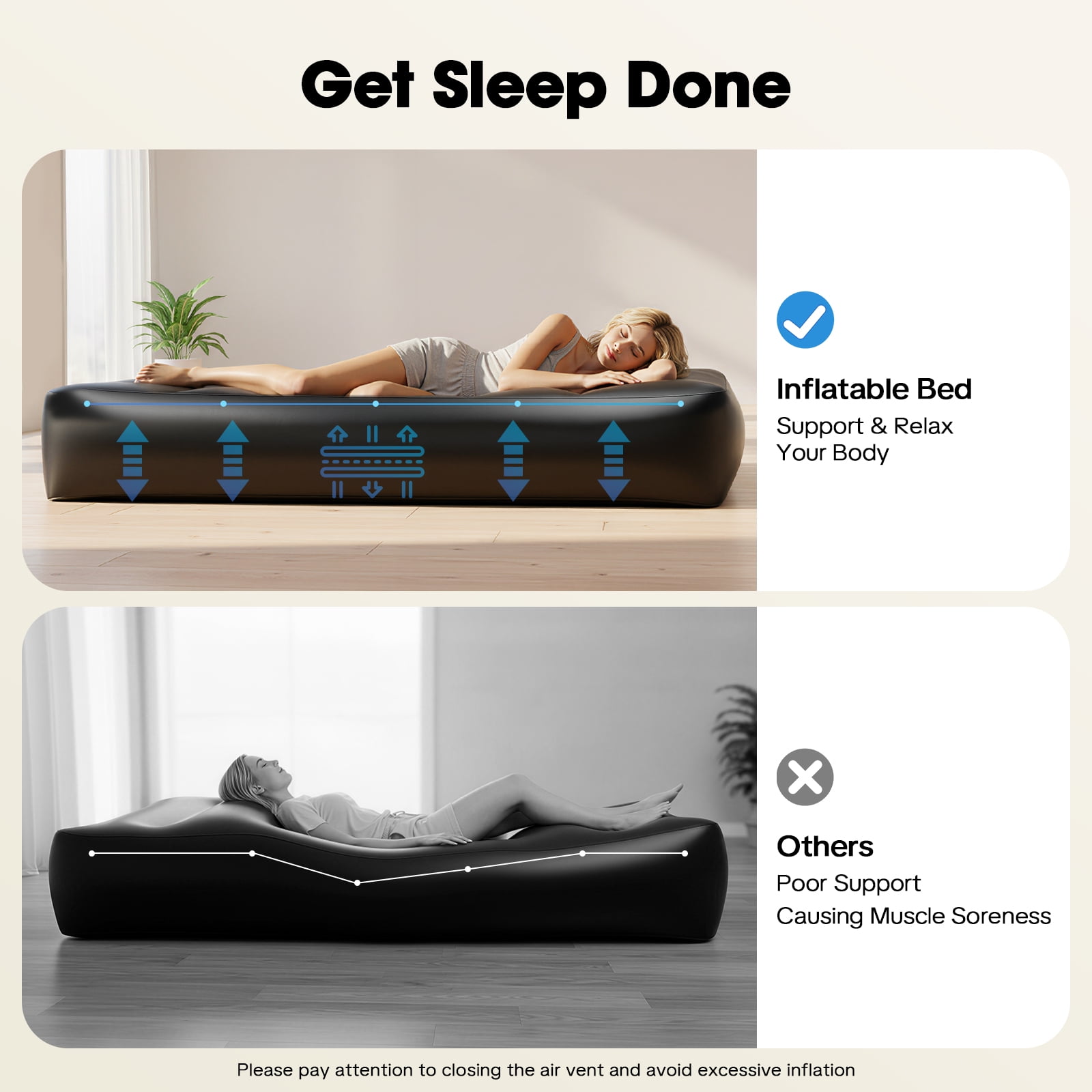 Car Air Bed Inflatable, PVC SUV Truck Mattress with Electric Pump, Outdoor Camping Travel Guest Bed, Heavy-Duty Portable Sleeping Pad, Black