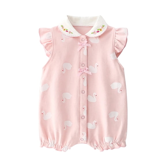 ZACPNCV Baby Girl Romper Short Sleeve Baby Bodysuit Pleated Romper Jumpsuit Infant Girl Clothes Pink 6-9 Months