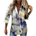 thumbnail image 1 of USSUMA Summer Tops for Women Trendy Button Down Bussiness Lapel Blouse Tunic Loose Fit Floral Print Womens Tops Casual V Neck Long Sleeve Shirts for Women Dressy Casual, 1 of 5