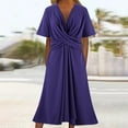 thumbnail image 2 of Mingw Womens Maxi Dresses V Neck Ruffle Long Casual Dresses Loose Plain Elegant Flowy Wedding Guest Dress ,M,Purple, 2 of 6