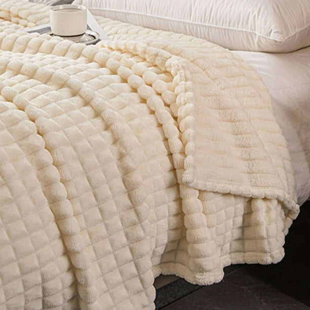 Manta de franela de 200 x 180 cm, ideal para la cama, el sofá o como manta calentita. Suave franela color leche, tamaño grande, fácil de plegar y transportar. Perfecta para el dormitorio.
