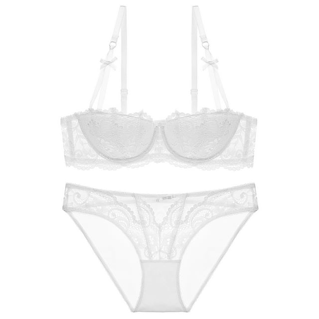 Womens French Sexy Gathering Large Size Bra Set Ultra-thin Big Breasts Shows Small Collection