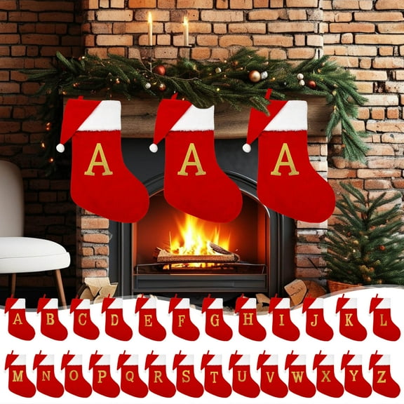 Boovnll 26 Letters Christmas Stockings, 17" Large Velvet Personalized Pendant Pink Christmas Stocking White Cuff for Holiday Fireplace Xmas Tree Party Decor Ornaments Gifts, Christmas Decorations