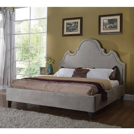 Best Master Furniture Emili Upholstered Fabric Bed, Grey, CAL.