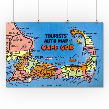 Cape Cod Massachusetts Detailed Auto Map Of Cape Cod 1952