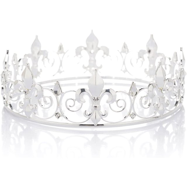 Corona real medieval Tiara Tiara Rey Corona Accesorio de disfraz Pieza de pelo para hombres, Plata JM