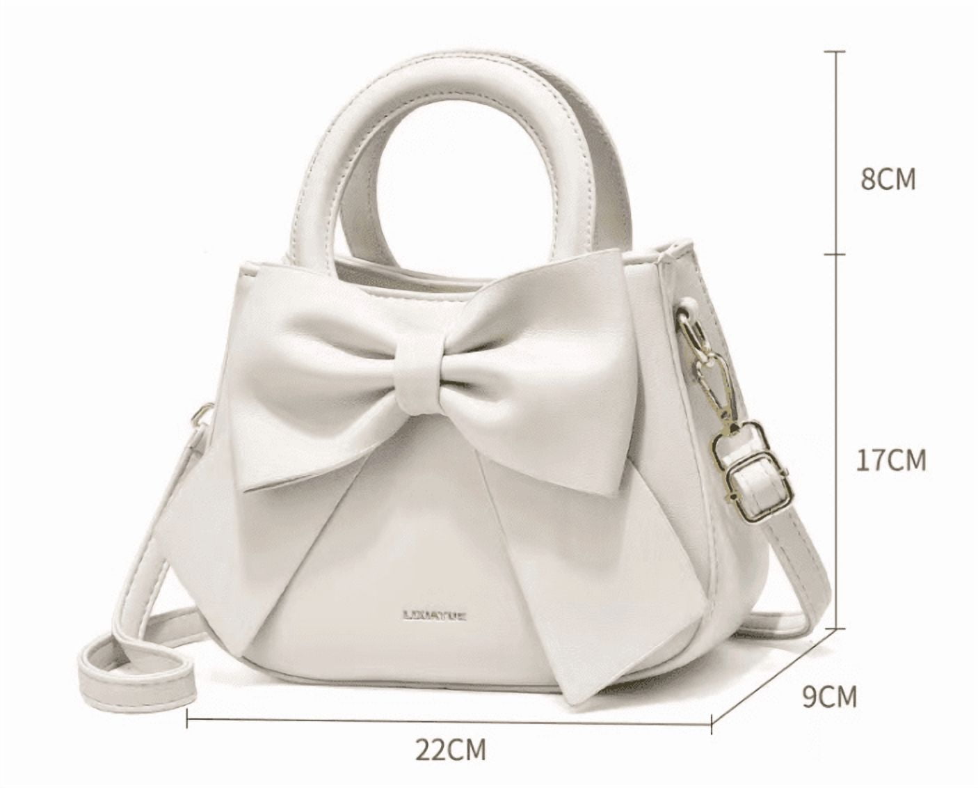 PORT&LOTUS Small Compact Leather Crossbody Bag for Women Sweet Style Handbag for Women with Shoulder Strap Women's Top-handle Handbags with Large Bow Decoration