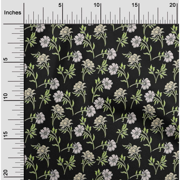 oneOone Cotton Jersey Black Fabric Leaves & Flower Floral Sewing Material Print Fabric By The Yards 58 Inches Wide
