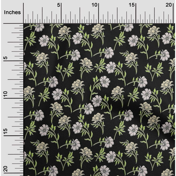 oneOone Cotton Cambric Black Fabric Leaves & Flower Florals Quilting Supplies Prints Sewing Fabric By The Yards 42 Inches Wide