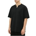 thumbnail image 3 of UVEASISHA Men's Big and Tall Short Sleeve T-Shirts Summer Casual Notch V Neck Basic Tees Solid Color Regular Fit Workout Tshirts Cozy Soft Pullover Black XL, 3 of 6