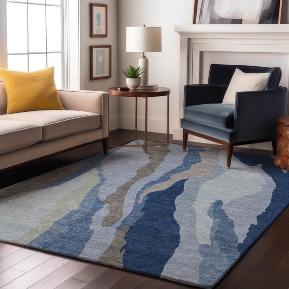 Addison Rugs Mayfield Premium Machine Washable Transitional Waves Blue Rectangle Rug, 9' x 12'