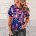 thumbnail image 3 of QLEICOM Womens 4th of July Tops Independence Day Popular American Flag Printed T-shirt Flag Printing Round Neck Print Summer Loose Fitting Tee Tops Blouses Blue XL, 3 of 6