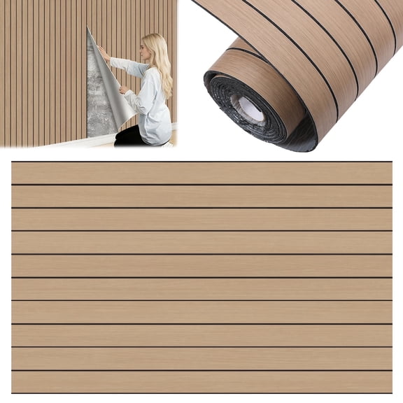 Peel and Stick PVC Slat Wall Panel, 118" x 15.75" Self Adhesive Faux Oak Wood Grain – 3D Soundproof Wall Panels for Walls & Ceilings