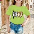 thumbnail image 3 of Tfken Toddler Child Girls Tops Pullover Cat Print T-Shirts Short Sleeve Breathable Light Green Tee Size 6-8 Years, 3 of 5