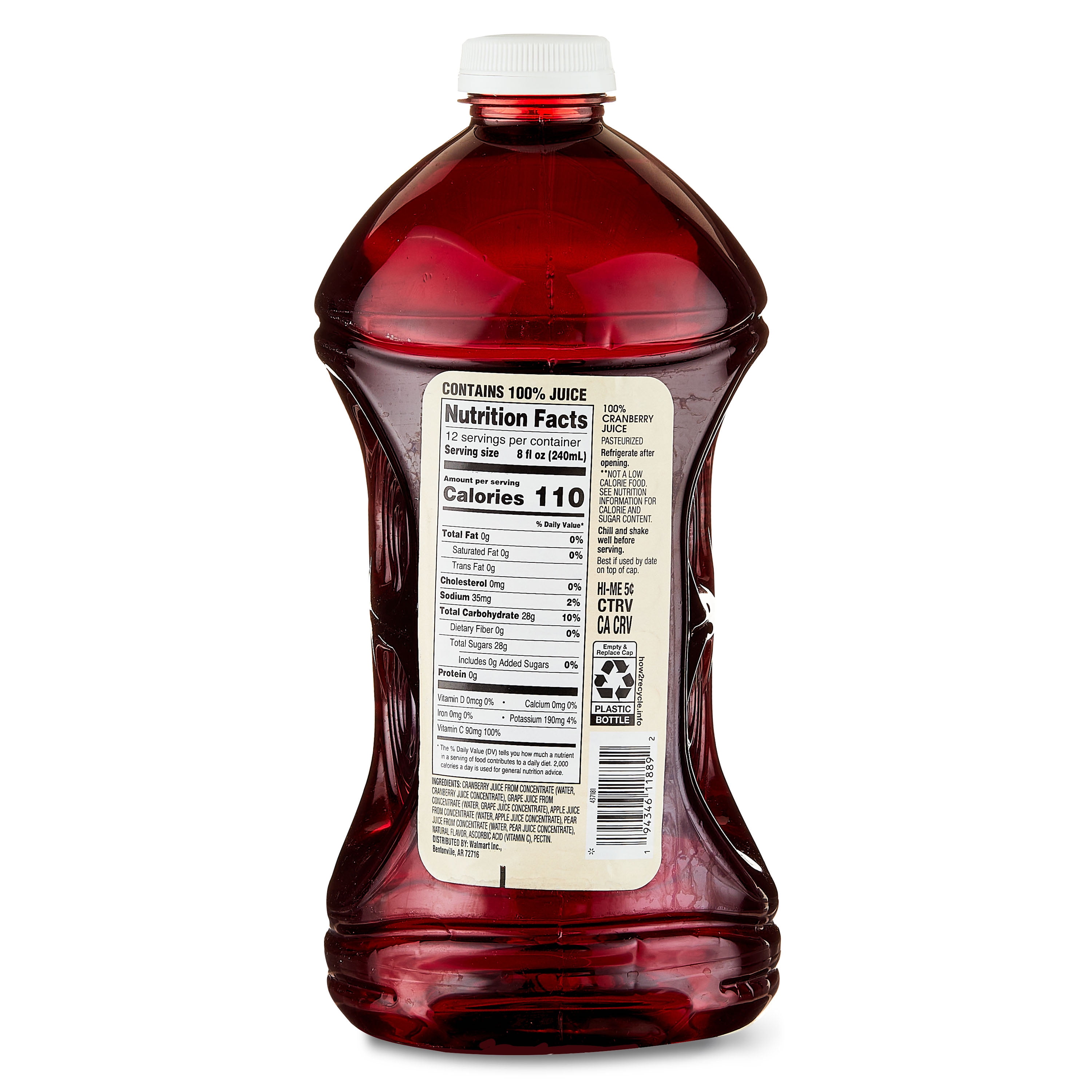 Great Value 100% Cranberry Juice, 96 fl oz