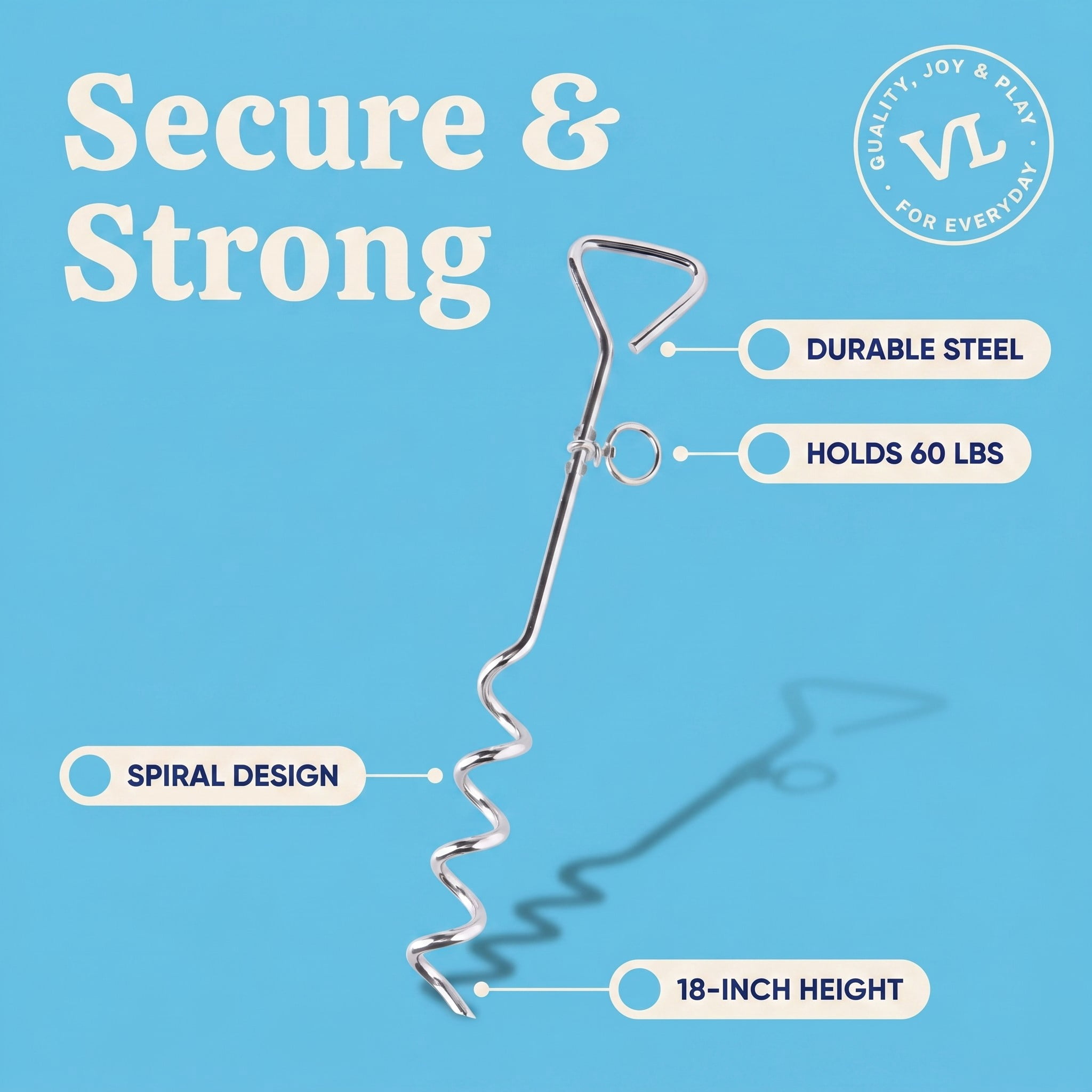 (3 pack) Vibrant Life Medium Spiral Steel Stake for Dogs, M, 18"