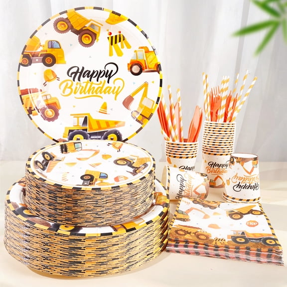 168 Pcs Construction Theme Birthday School Graduation PARTY plate Napkins Supplies For 24 Guests