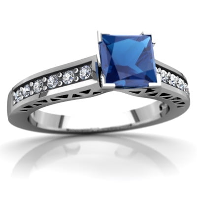 London Topaz Art Deco Ring in 14K White Gold by