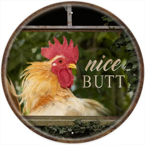 Vintage Round Sign Nice Butt Chicken Funny Bathroom Vintage Metal Tin Sign for Bathroom Home Bar Coffee Kitchen Wall Decor Toilet Posters Rustic Wall Art Housewarming Gift 12x12 Inch
