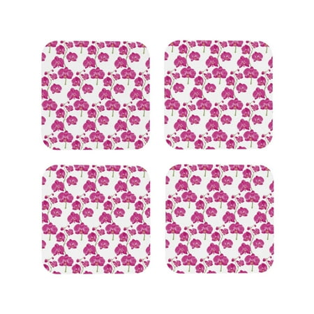 

Coasters Set of 4 - Gorgeous Orchids Flowers Drink Coasters for Tabletop Protection Leather Coasters for Living Room Decor and Housewarming Gift Square