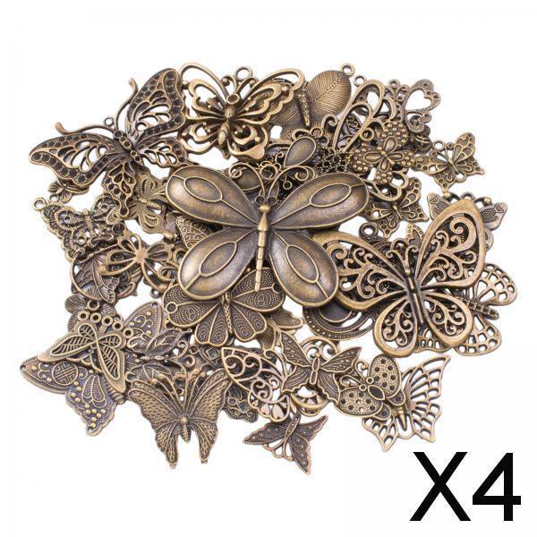 2xButterfly Charms Colgante Vintage Pequeño Antiguo Metal Decorativo para Cosplay Disfraz DIY Scrapbook Decoración Llaveros Proyectos de Artesanía 4 piezas