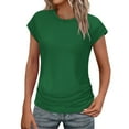 thumbnail image 1 of Hauts d'Été pour Femmes Tendance 2025 T-Shirts à Manches Courtes Froncées Basiques Col Rond, 1 of 8