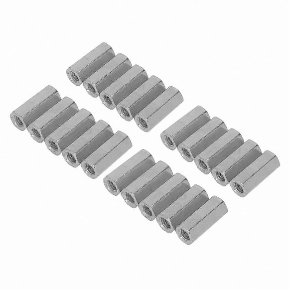 20-Pack M6x1 L25mm Stainless Steel Hex Coupling Nuts for Threaded Rods, Bolts, and Mechanical Screws Connection