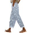 thumbnail image 2 of Women's Casual Pants Women'S Embroidered Floral Print Elastic Belt With Pocket Trousers Side Buttons Cropped Pants Loose Casual Pants Print Straight Pants,Blue Women's Casual Pants XL, 2 of 5