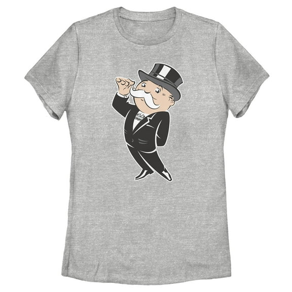 Women's Monopoly Uncle Pennybags Mustache Twirl Graphic Tee Athletic Heather 2X Large