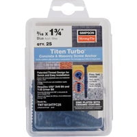 Simpson Strong-Tie Titen Turbo TNT18134TFC25 Screw Anchor, 3/16 in Dia, 1-3/4 in L, Carbon Steel, Zinc Plated