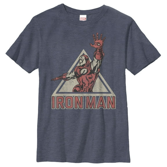 Boy's Marvel Triangle Iron Man  Graphic Tee Navy Blue Heather Medium