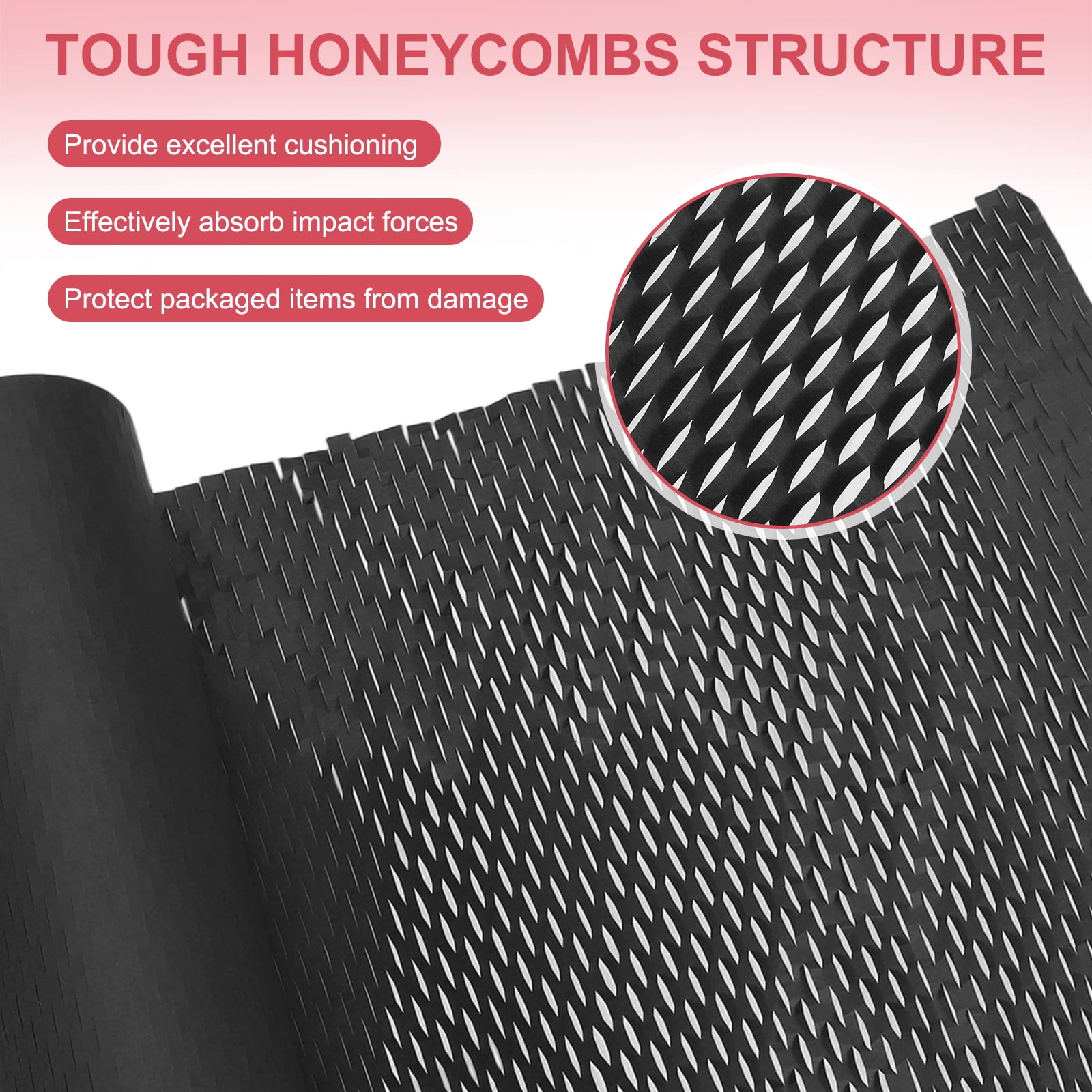 Uxcell Honeycombs Packing Paper Wrap, 12 Inch x 98 ft Wood Pulp Kraft Paper Bubble Pack Wrap Roll for Packing Shipping Moving, Black