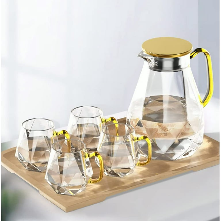 Glass Carafe Pitchers with Lids, Set of 6 1 Liter Beverage Pitcher