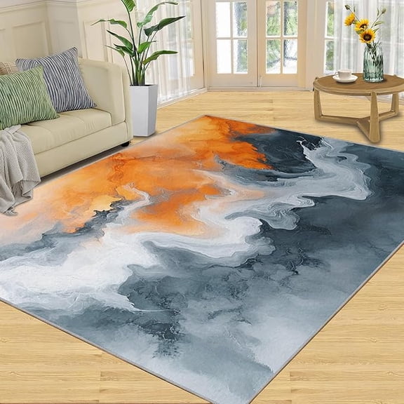 Abstract Marble Texture Rug, Orange Grey Texture Area Rugs for Living Room Bedroom, Atmospheric Rugs, Modern Washable Carpet, Aesthetic Carpet, Marble Home Decor & Gifts 2 x 3ft