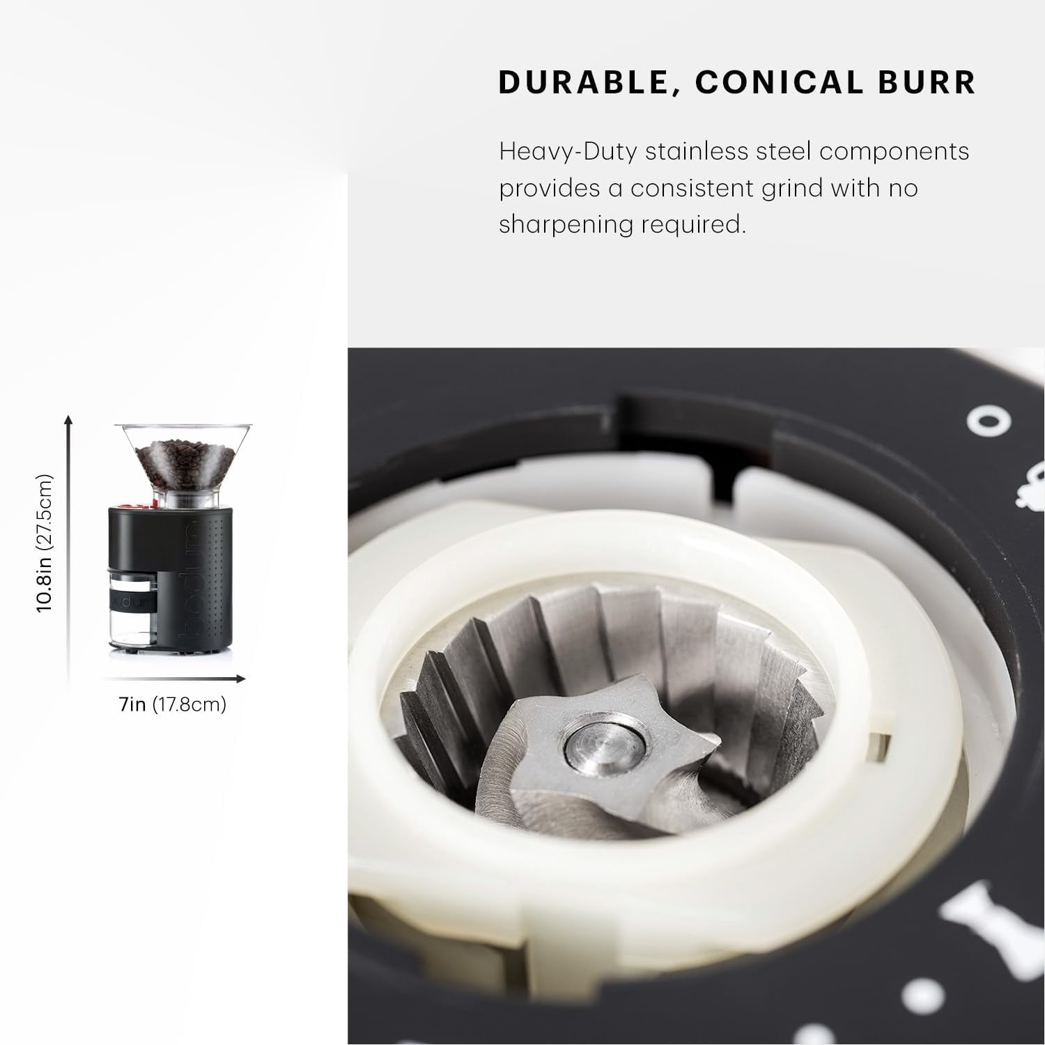 Electric Conical Burr Coffee Grinder, Preset Timer, 12 Grind Settings, Black