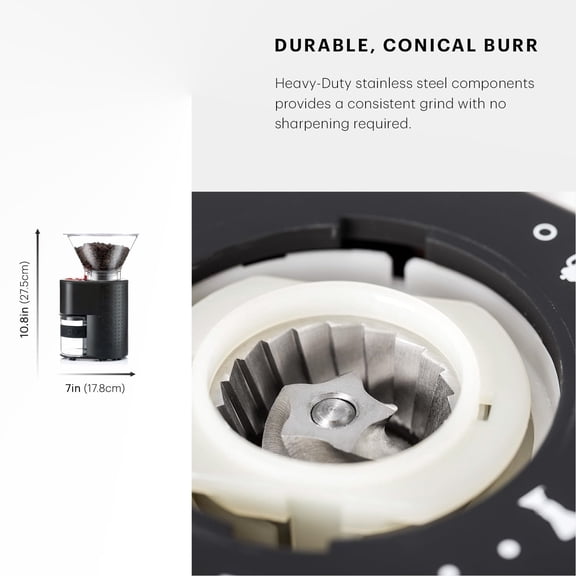 Electric Conical Burr Coffee Grinder, Preset Timer, 12 Grind Settings, Black